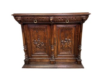 A Gorgeous Carved Solid Oak French Renaissance Sideboard