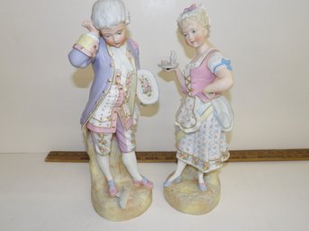 Pair Of Antique Bisque Figurines, Courting Couple,