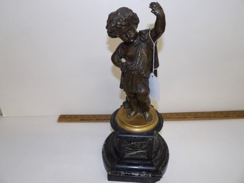 Antique Bronze Putti On Marble And Slate Base