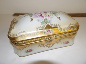 Vintage RS Porcelain Decorated Dresser Box With Floral Inside And Out