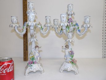 Fine Pair Dresden Candelabra Porcelain With Putti