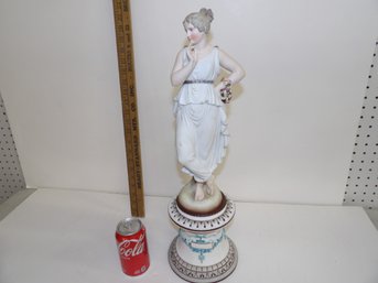 Large Bisque Neoclassical Greek Revival Figural Woman On Plinth