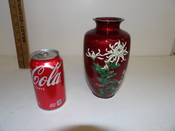 Japanese Silver Foil Enamel Floral Vase In Good Condition