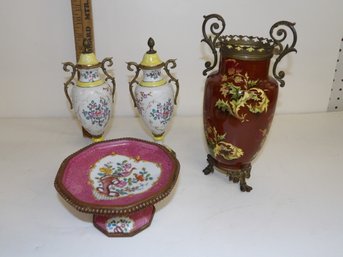 One Pair Garniture And Two Single Cases Porcelain And Brass Made In France For B. Altman And Others  One 0 1/