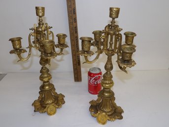 Pair Neoclassical Gilt Bronze Candelabra With Garland Decoration And Placque