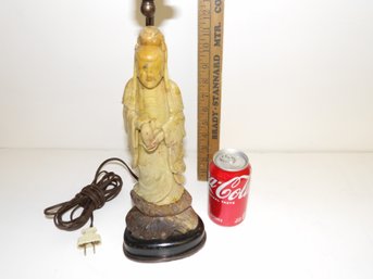 Vintage Chinese Carved Soapstone Quan Yin Figure, Damage To Figures Lamped