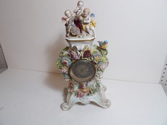 Vintage Dresden Porcelain Clock With Putti, Flowers Etc