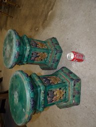 Pair Glazed Stoneware Chinese Garden Seats Or Pedestals