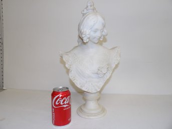 Italian Carved Marble Bust Of Woman With Necklace And Lace Signed Cifarelli