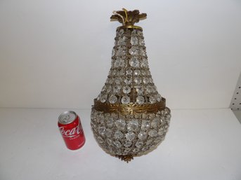 Balloon Form Wire , Crystal And Brass Hanging Fixture Needs Restoration Ca 1950