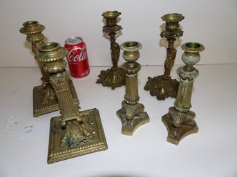 3 Pair Antique French Brass Candlesticks