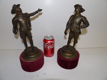 Pair Silvered 19th Century Bronzes Of Duelers On Velvet Plinths