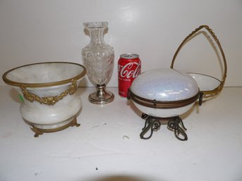 4 Various Pieces Glassware, Porcelain And Marble