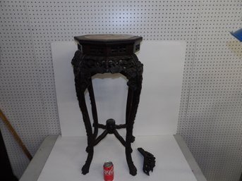 Chinese Carved Wooden Marble Top Fern Stand 34 1/2' Damage And Loss To Skirt