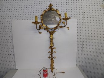 Large Gilt Metal Mirrored Sconce