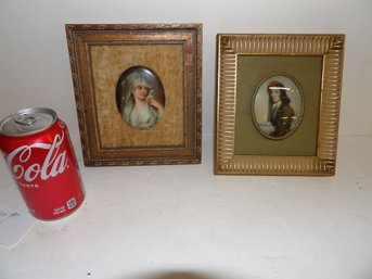 2 Mounted In Frames Portrait Miniatures On Porcelain In Good Condition