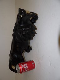 Antique Carved Rosewood Tiger Or Lion With Bone Claws And Teeth Missing Some And Loss Of Tail Piece