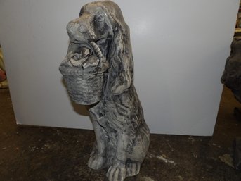 Cast Stone Dog With Flower Basket