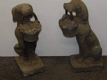 Pair Cast Stone Dogs With Baskets