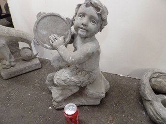 Cast Stone Pan Figure With Tambourine