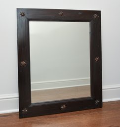 Wood Wall Mirror With Pewter Flower Trim