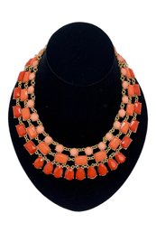 Gold Tone Necklace With Pink Orange Acrylic Rhinestones