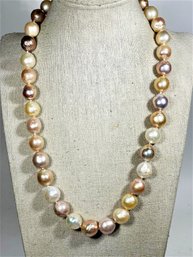 Large Baroque Genuine Multi Color Cultured Pearl Necklace Sterling Silver