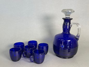 A Cobalt Blue Glass Decanter Set
