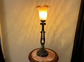 Dale Tiffany Designed Table Lamp With Yellow Glass Trumpet Shade