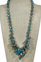 Polished Gemstone Necklace Aqua Blue Color Sterling Silver Clasp, Chain