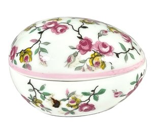 Very Pretty Limoges France Egg Shaped Trinket Box With Flowers