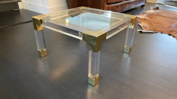 A Jonathan Adler Lucite Glass Brass Side Table