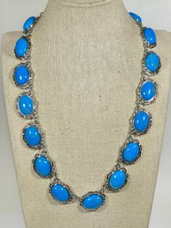 Signed JBK Silver Tone Turquoise Stone Designer Fashion Necklace 19' Long