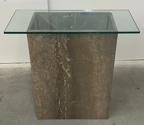 Modern Glass Top Stone Base Console