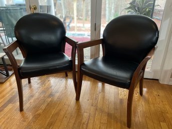 Pair Of Vintage Danish Teak Leather Armchairs