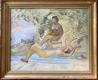 Beautiful Lev Meshberg (1933-2007) Sweet Summer Slumber Oil Painting On Canvas  (LOC: S1)