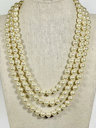 JBK Simulated Faux Pearl Multi Strand Necklace Rhinestone Clasp