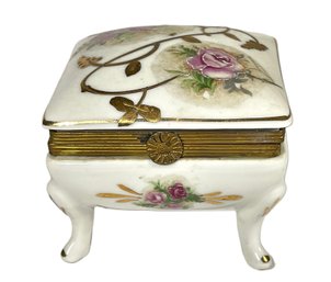 Footed Porcelain Hinged Trinket Dresser Box