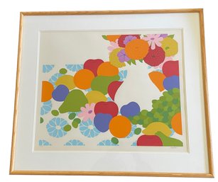 Signed Garston Lithograph Of Fruits And Flowers 30' X 26'