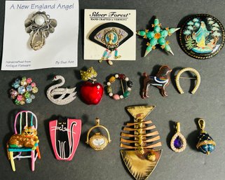 Lot # 1 : Lot Of 16 Vintage Pins-Brooches And Pendants ( READ Description Itemization)