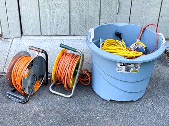 Extension Cords With A Bucket And Two Rotary Caddies