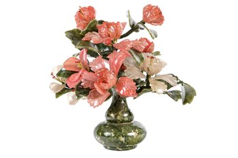 Ornately Carved Hardstone Floral Bouquet In Double Gourd Vase