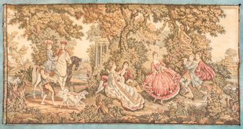 Needlepoint Tapestry, Figural Gathering In The Landscape