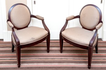 Pair Of Donghia Upholstered Oval Back Fauteuils