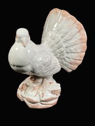 Hand Painted Italian Spaghetti Ceramic Pigeon/White Fantail Dove - Made In Italy