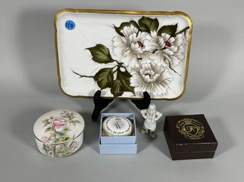 A LIMOGES DRESSER TRAY AND ENAMEL BOXES