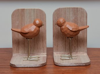 Pair Of Handcarved Wood Bird Bookends