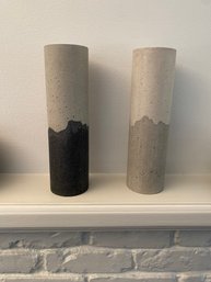 A Pair Of Fractured Cement Vases By Shelf Made In Mexico