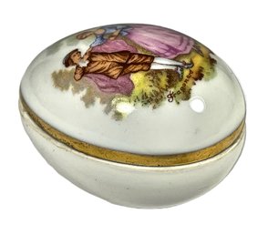 Limoges Porcelain Egg Shaped Trinket Box With Courting Couple