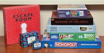 (5) Board Games And (3) Puzzles Including Monopoly And Escape Room